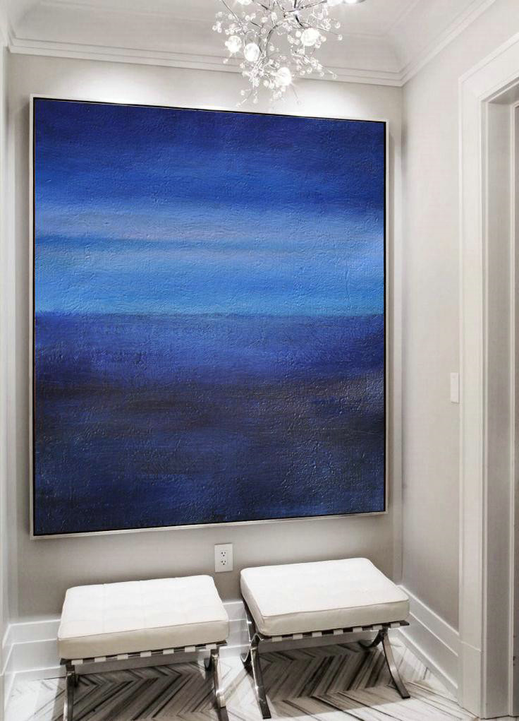 Abstract Painting Extra Large Canvas Art,Oversized Abstract Landscape Painting,Canvas Wall Art,Dark Blue,Sky Blue,Black.etc